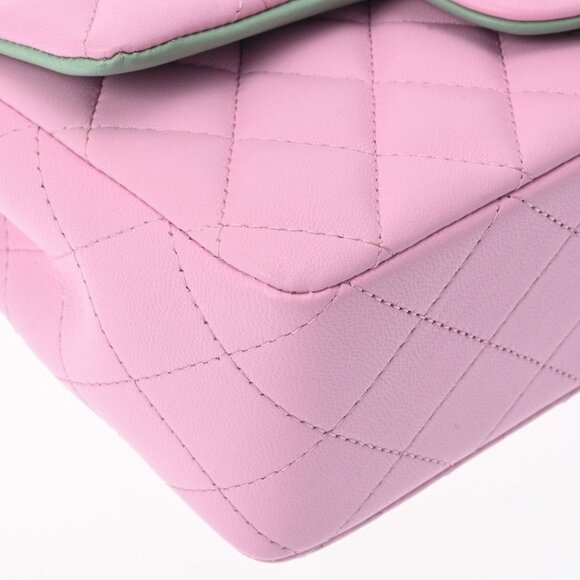Authentic CHANEL Lambskin Quilted Mini Top Handle Rectangular Flap Lilac Green - Picture 9 of 13